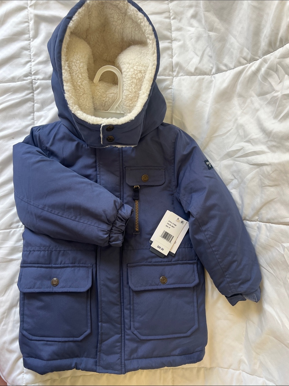OshKosh B'gosh Blue Hooded Puffer Jacket with Sherpa Lining 4T